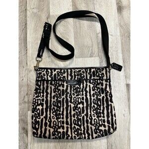 COACH OCELOT ANIMAL PRINT CANVAS Black & Beige W/Adjustable Crossbody Strap EUC